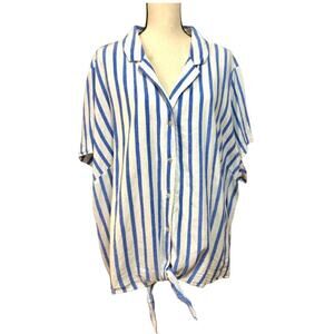Ava & Viv Women's Linen Blend Button Up Shirt Top Blouse White Stripe Size 4X
